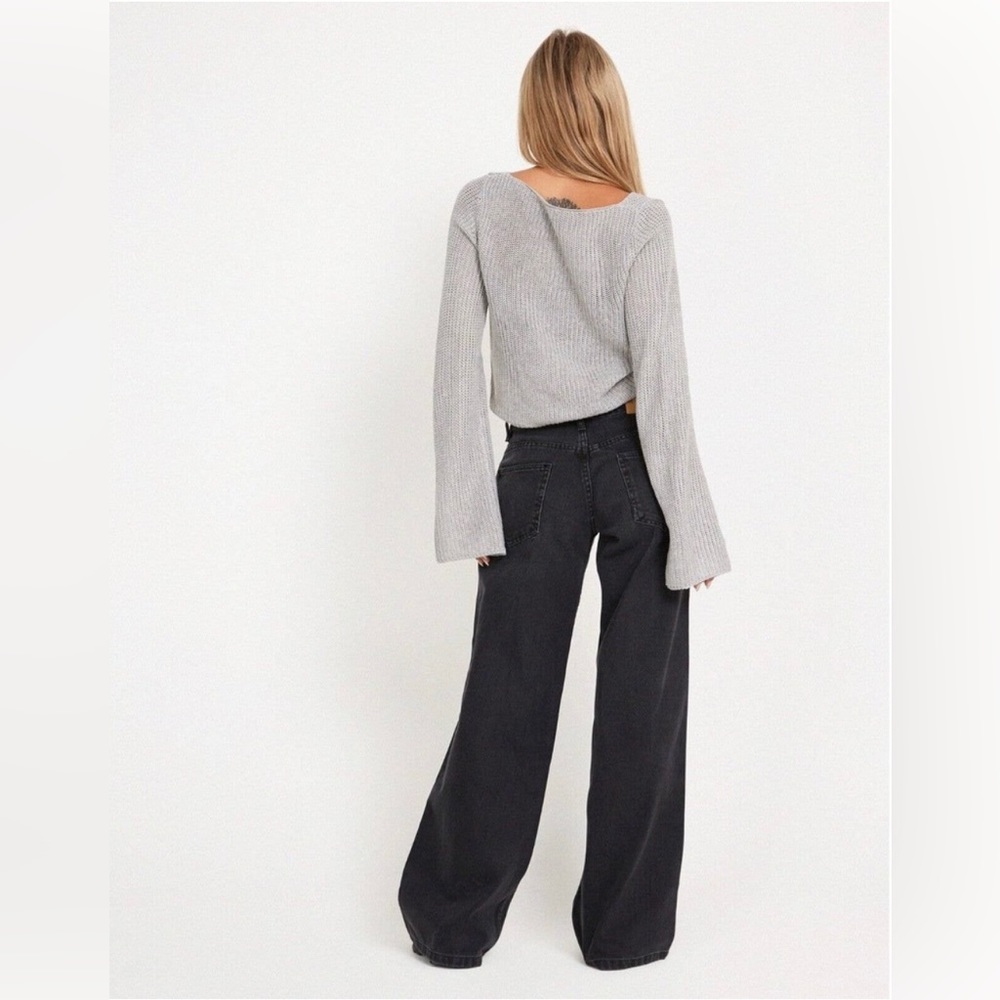 COPY - Motel Denim Jeans Womens 30 Washed Black Cotton Roomy Extra Wide Leg Mid…